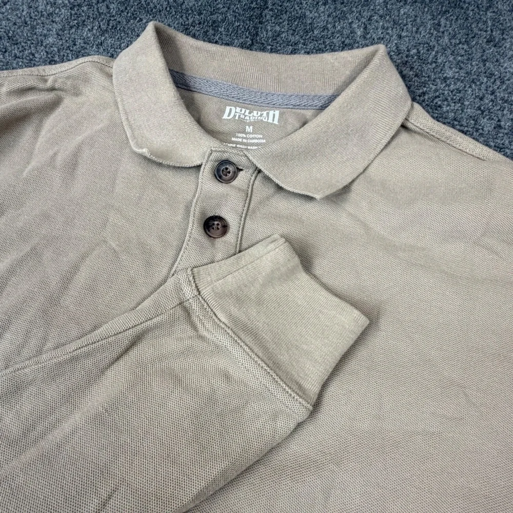 Duluth Trading‎ Co Mens Medium Long Sleeve Polo Shirt Tan Khaki Cotton Pique